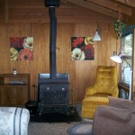 Efficient wood stove in sitting room.