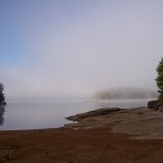 Early morning mist in front of Loon Landing cottage.