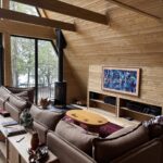 Great Room with wood stove and TV
